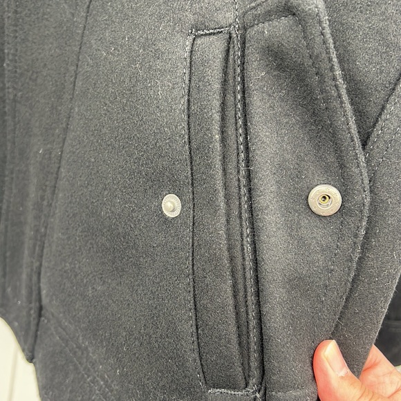 Levi’s Wool Double Zip Hooded Coat Black Gray Quilted W/Pockets Cinch Hood Large - Picture 3 of 14